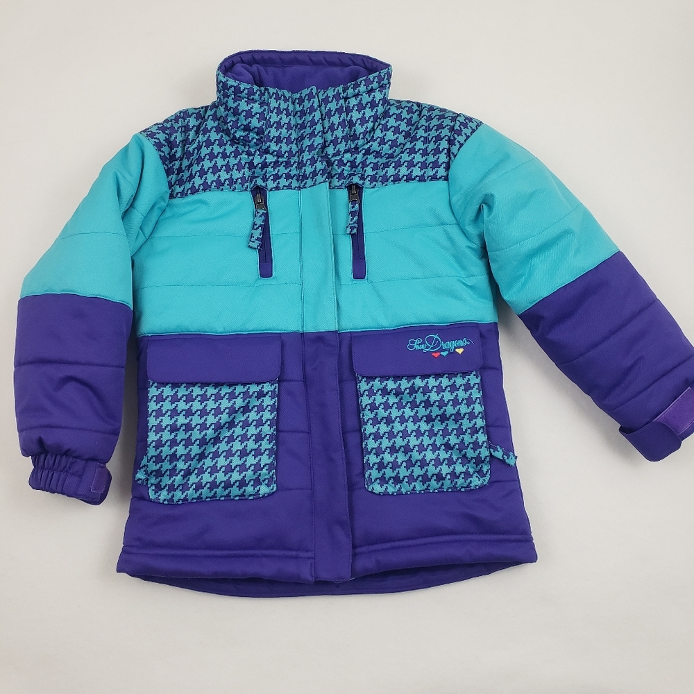 Snow Dragons Retro Houndstooth Heavy Winter Skiing Jacket/Coat Girls Size 5